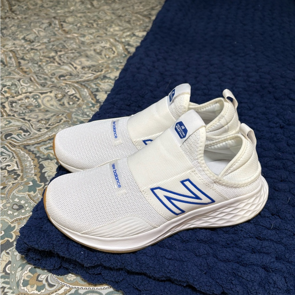 New Balance Kids' White and Blue Slip-On Shoes
